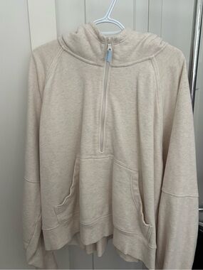 Aerie Cream Half-Zip Hooded Pullover Sweater